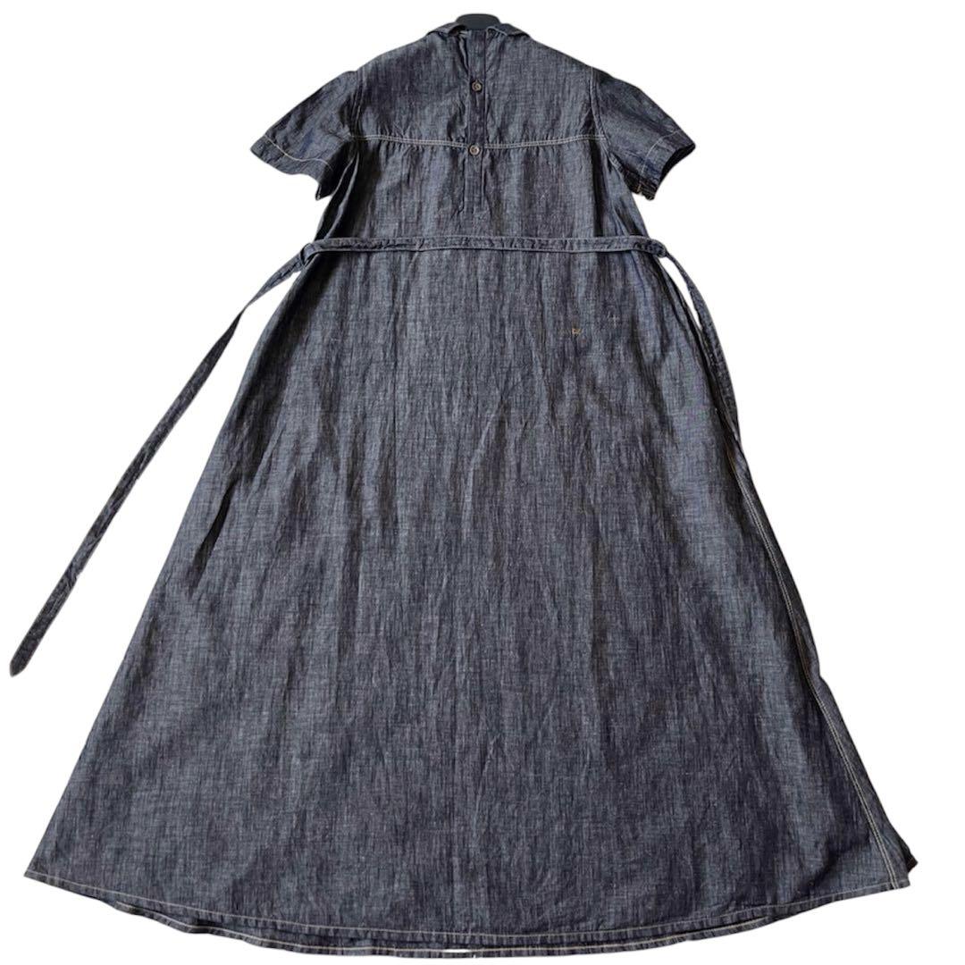 45R 綿麻ダンガリーのドレス ワンピース マキシ丈 リネンブレンド 濃