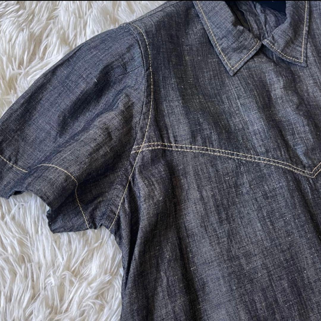 45R 綿麻ダンガリーのドレス ワンピース マキシ丈 リネンブレンド 濃