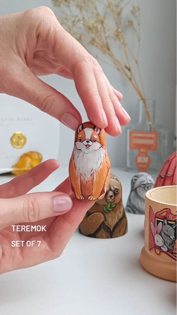 ロシア雑貨☆お家型マトリョーシカ民話『テレモーク』小さなおうち7Pマルガリータ作