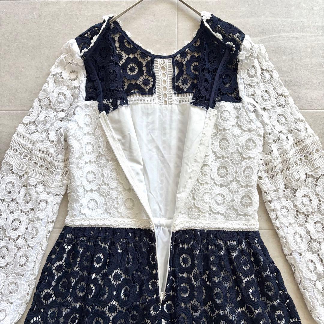 Chesty チェスティ レース切替ワンピース 花柄レース ネイビー 白