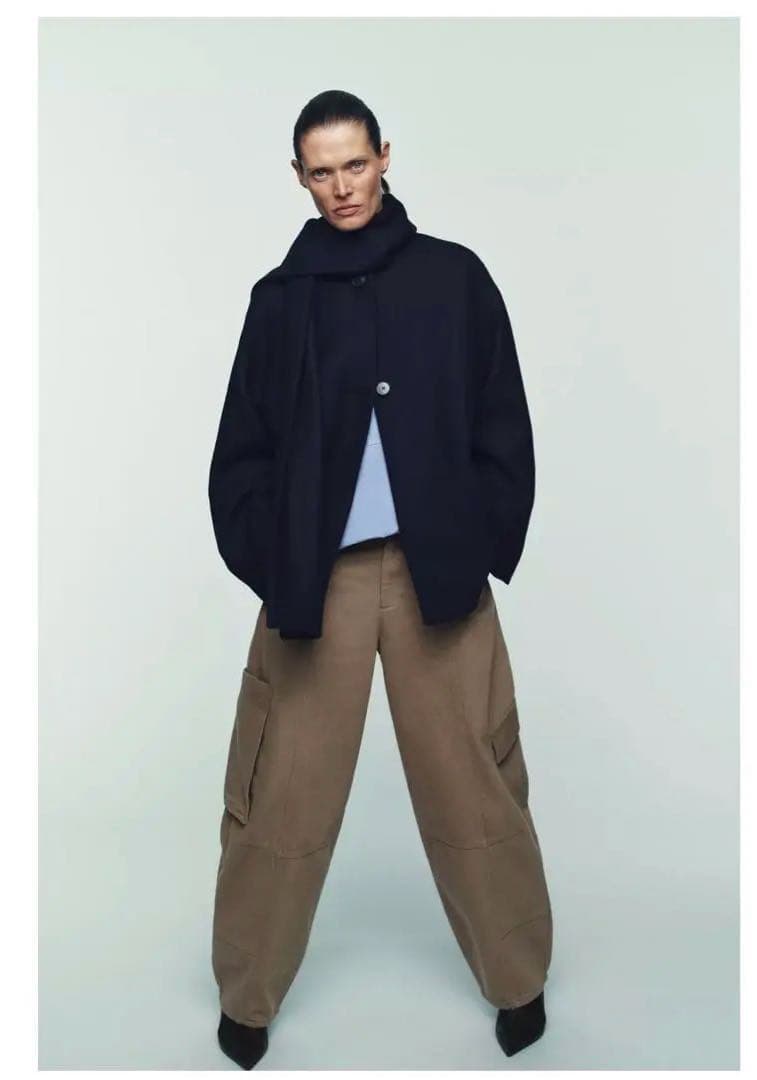 ZARA ウールショートスカーフコートM