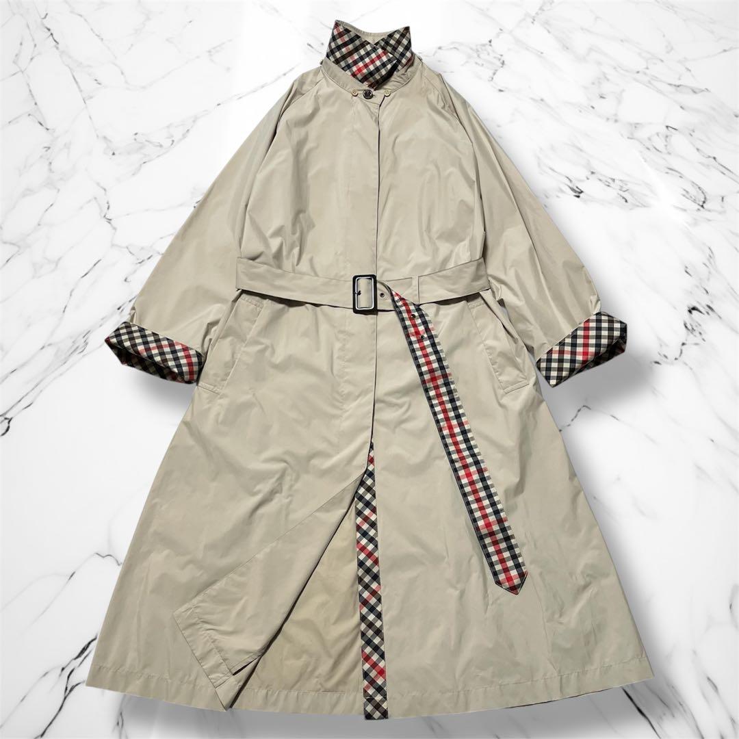 アクアスキュータム　レインコート ※フード無しM〜L ベージュ チェック 比翼