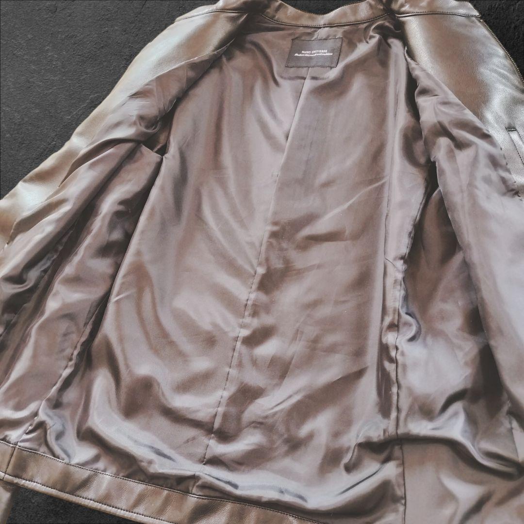 美品！ナノユニバース シングルライダースジャケット ブラック サイズXL 黒タグ