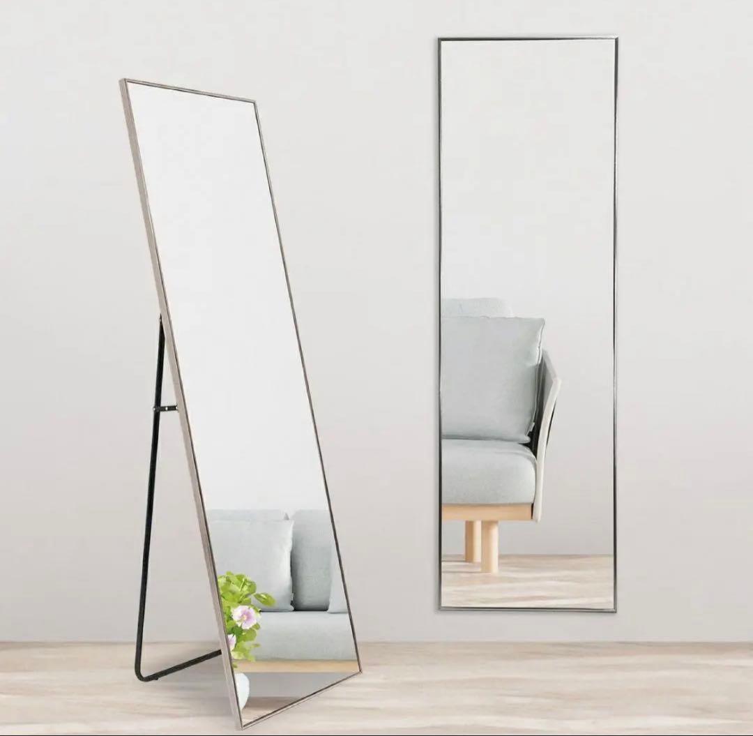 スタンドミラー 全身鏡 140cmx30cm ブラック 飛散防止加工 おしゃれ