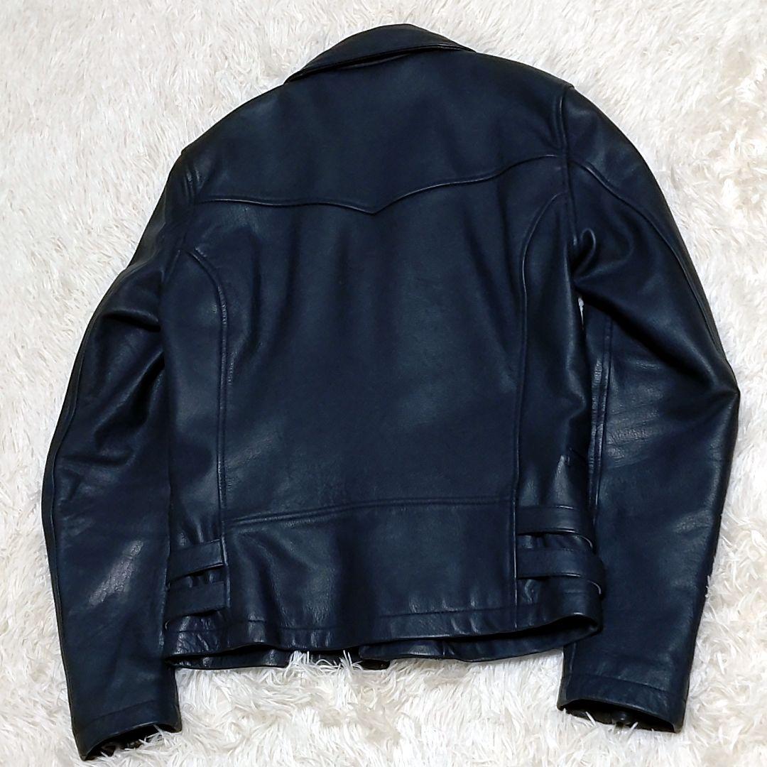 【希少】NO ID.ブルーカウレザー ダブルライダースジャケット青