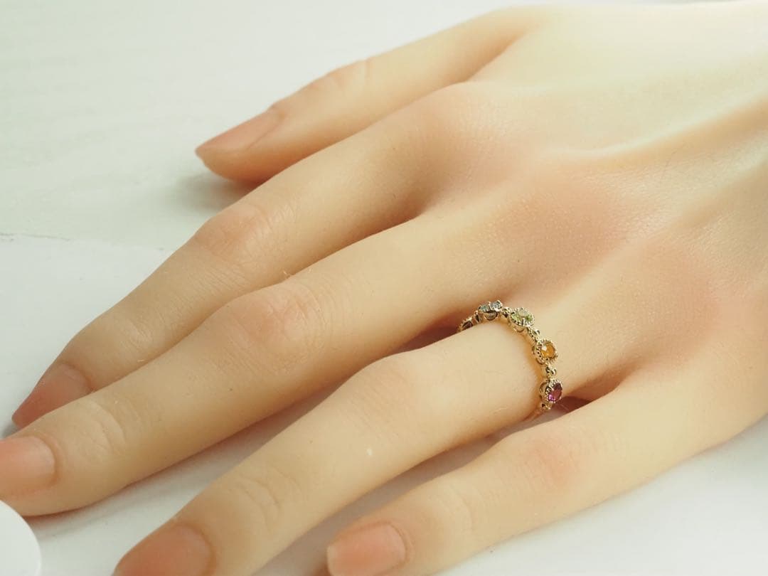 ◎クラシカルで可愛い❤︎K10YG 天然マルチストーン リング