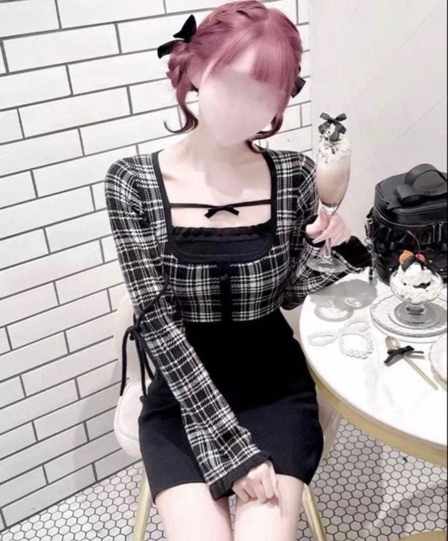 【新品タグ付き】honey mewチェックリボンドッキングワンピース Sサイズ