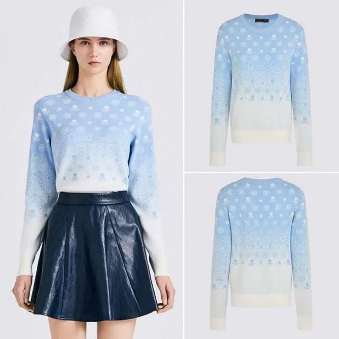 ジーフォア　G/FORE 水色と白のグラデーションニットセーター　レディース