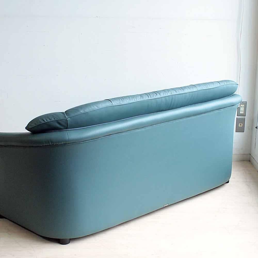 90's カリモク/karimoku 本革 2人掛けソファ 応接 ZR24324