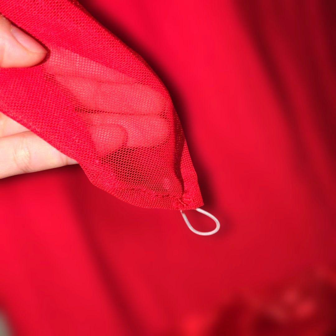 イチオク 社交ダンス 衣装　赤 チョーカー付き 長袖 ドレス フリル