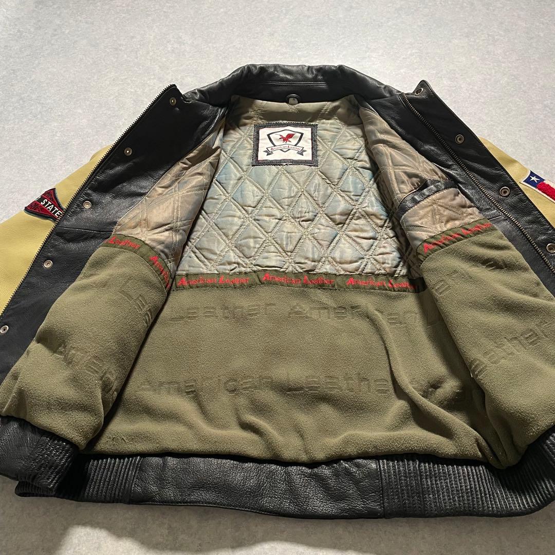 90s オールレザー スタジャン 本革 襟付き バックロゴ 古着 アメカジ Ｍ