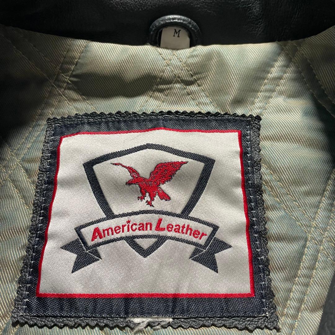 90s オールレザー スタジャン 本革 襟付き バックロゴ 古着 アメカジ Ｍ