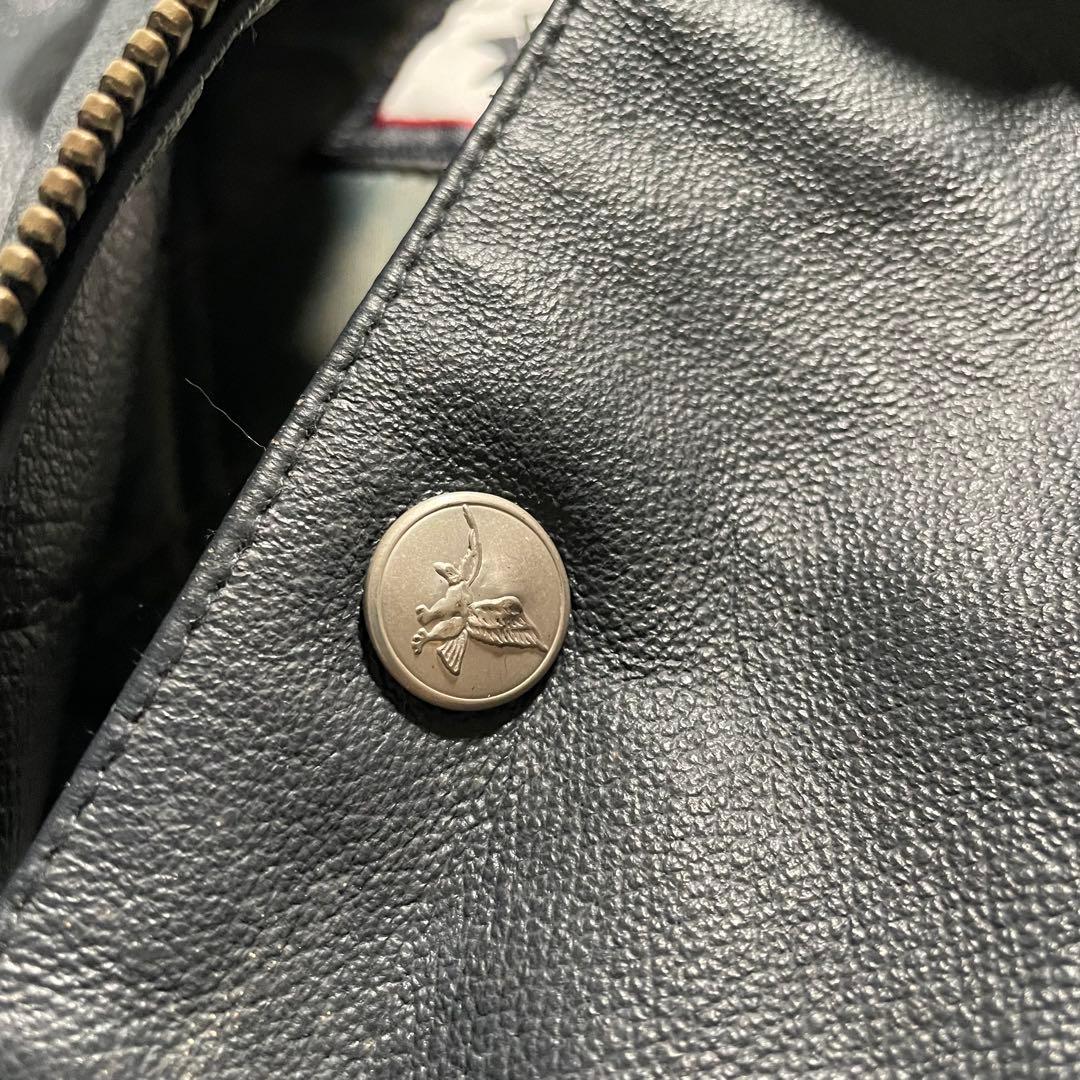 90s オールレザー スタジャン 本革 襟付き バックロゴ 古着 アメカジ Ｍ