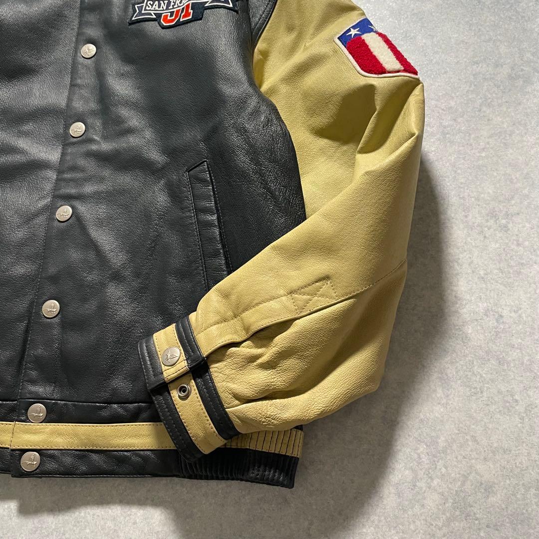 90s オールレザー スタジャン 本革 襟付き バックロゴ 古着 アメカジ Ｍ