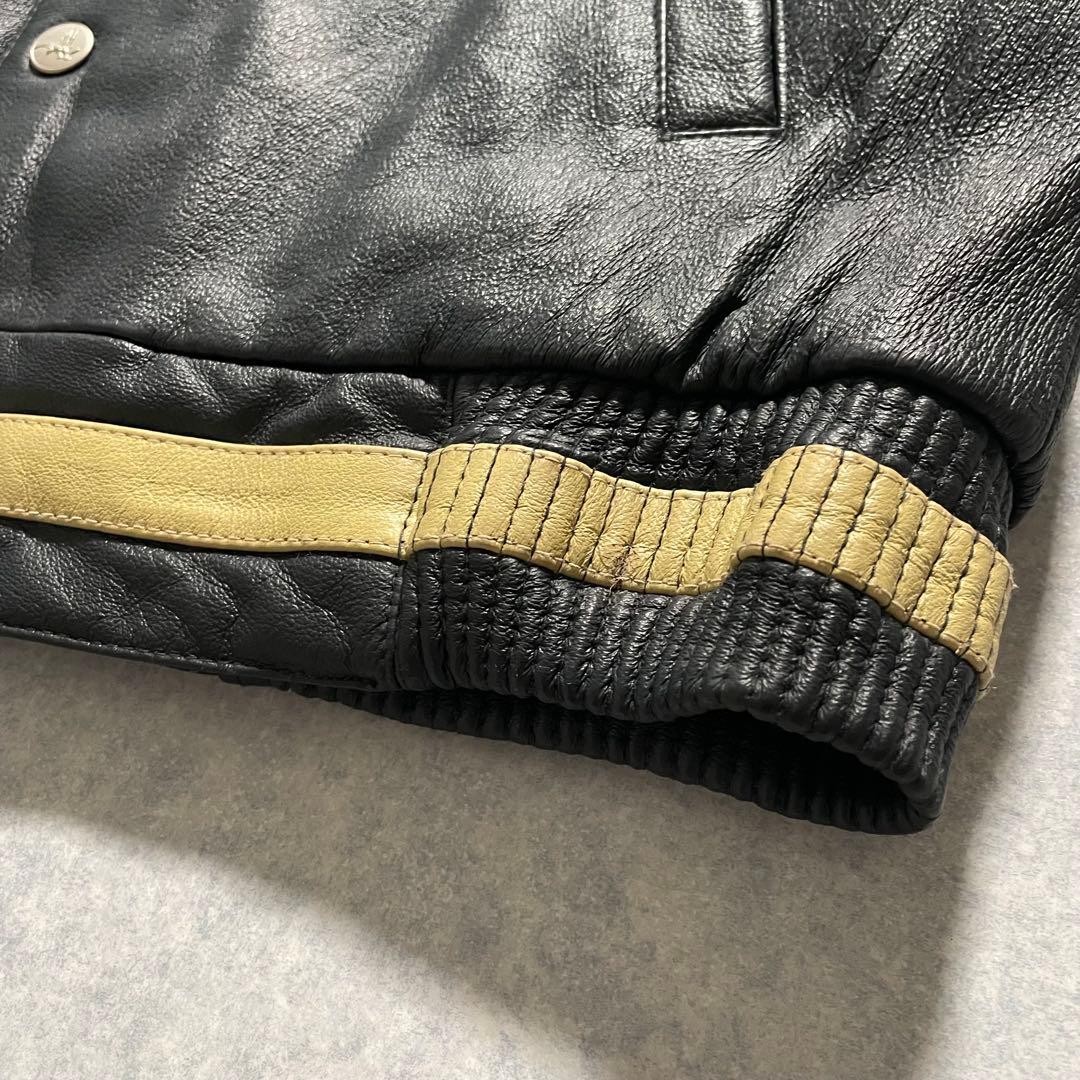 90s オールレザー スタジャン 本革 襟付き バックロゴ 古着 アメカジ Ｍ