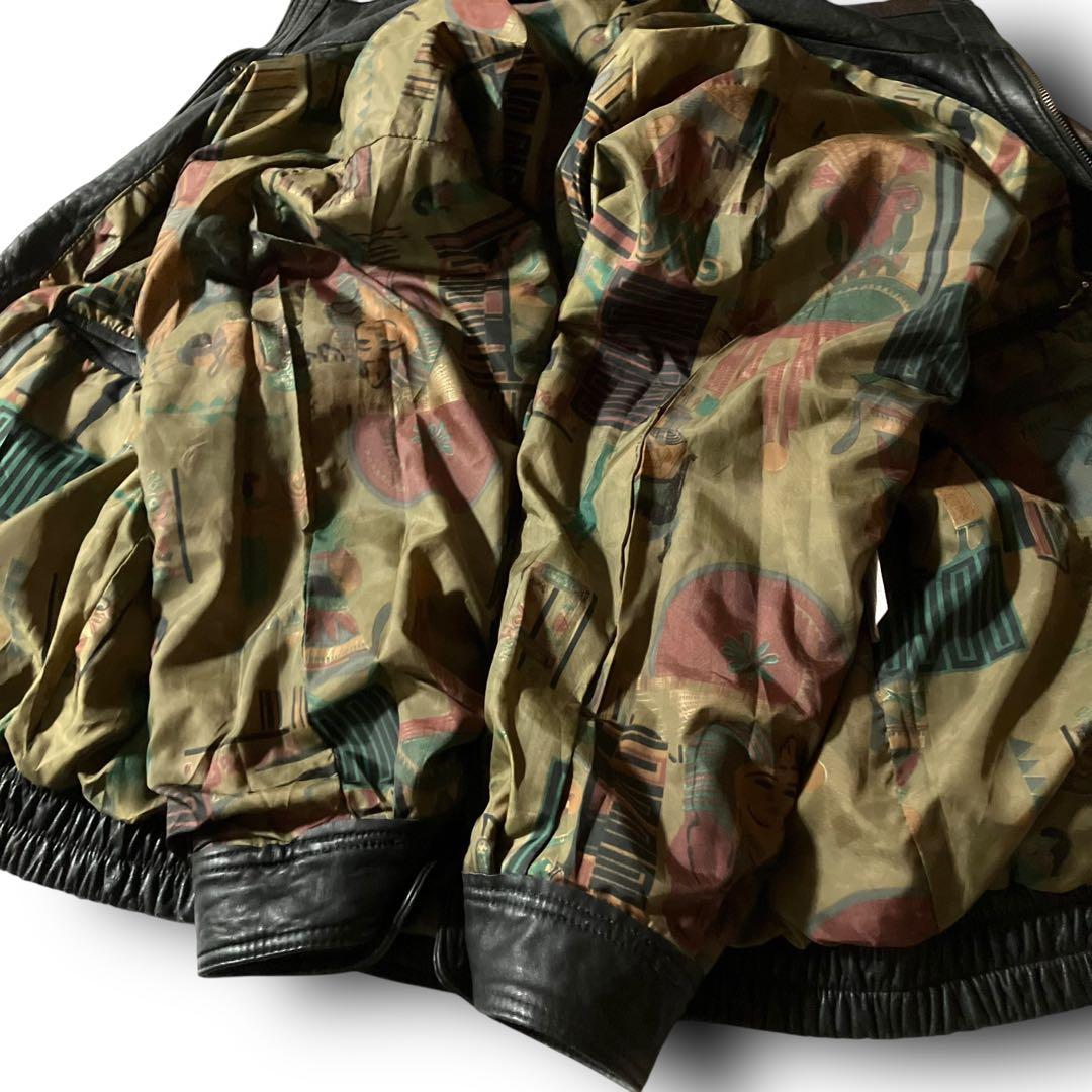 福岡県民様☆vintageレザージャケット本革リアルレザーフライト裏地総柄CBO
