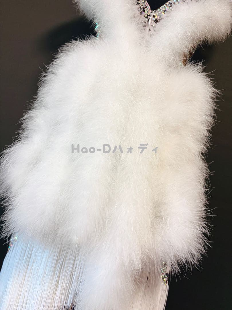 新品★ラテンドレス★白黒豹柄★フリンジ★ファー★マラボー★社交ダンス★競技会