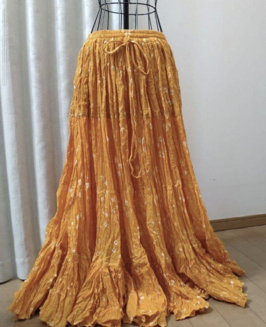 新品未使用　ジプシースカート　25ヤード ジャイプール　インド　イエロー　絞り染