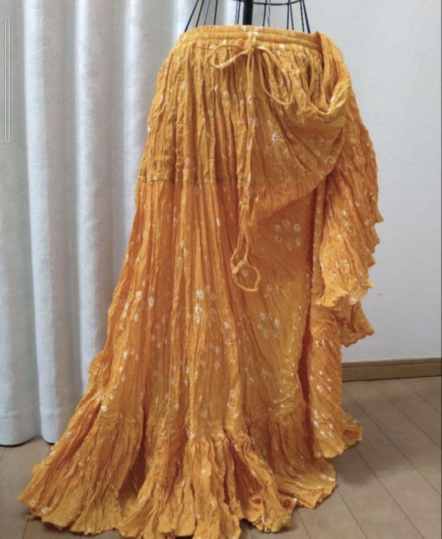 新品未使用　ジプシースカート　25ヤード ジャイプール　インド　イエロー　絞り染