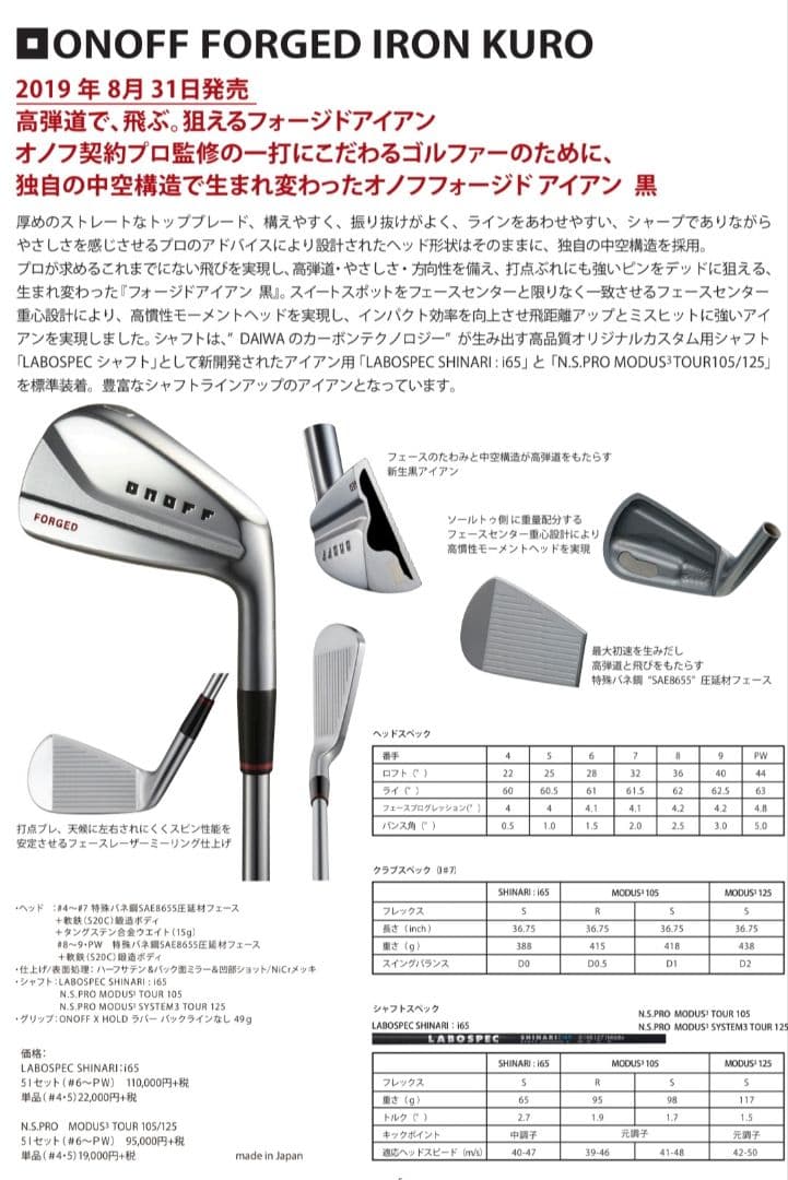 【未使用レア】onoff kuro FORGED アイアン 2019 P−6