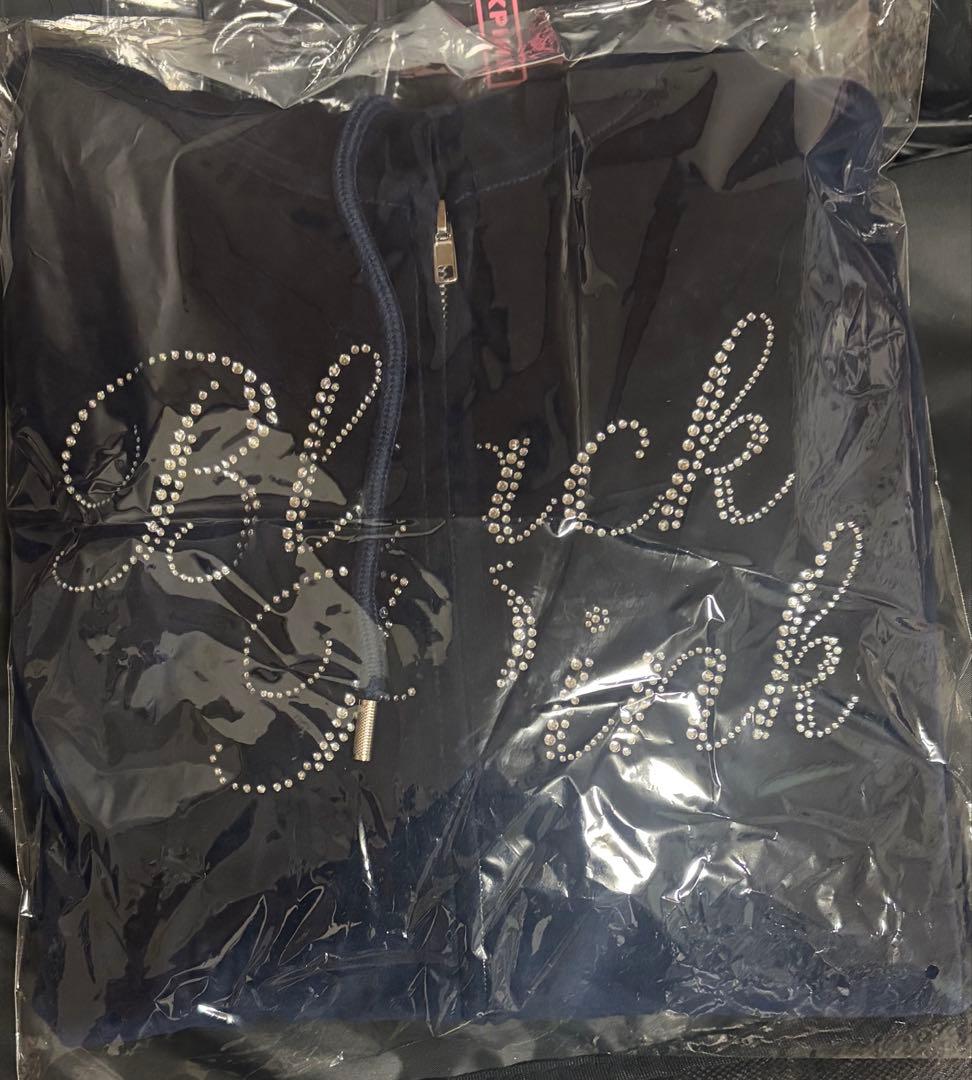 BLACKPINK ベロアジップパーカー ネイビー L