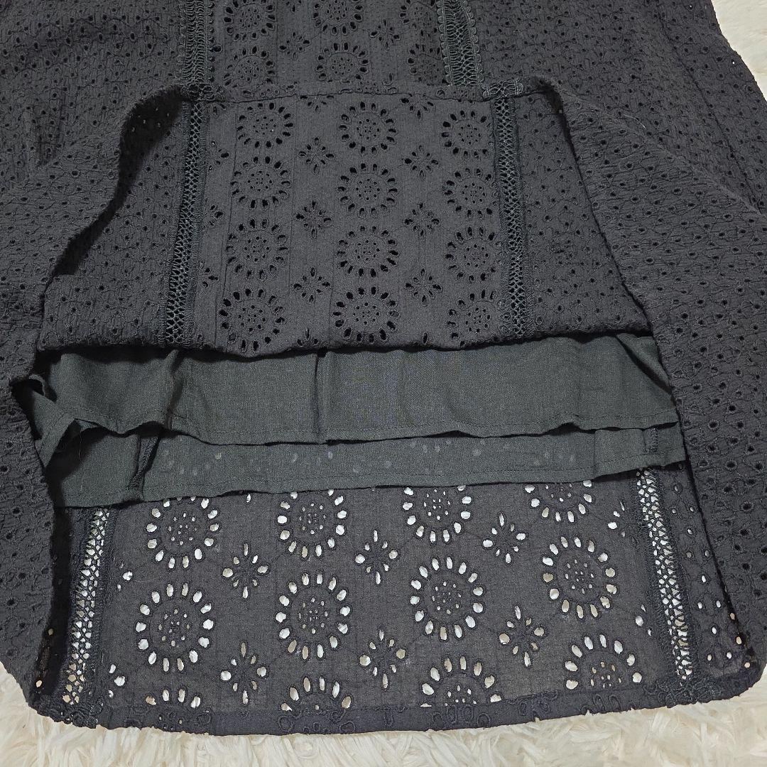 新品タグ付き　ヌキテパ　コットンロングワンピース　ヘムラ刺繍　24SS　黒　S