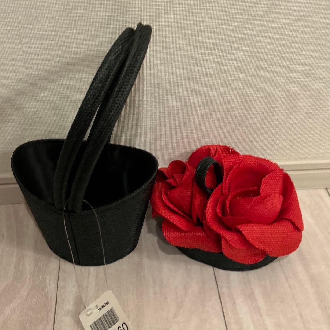 ルルギネス　LULU GUINNESS 薔薇　ローズ お花バッグ　黒 ストロー