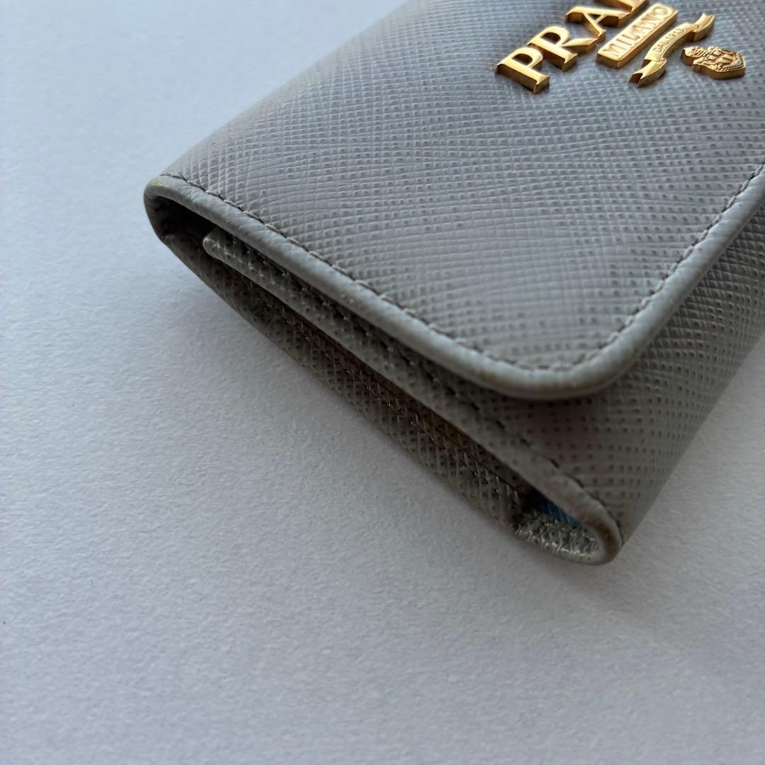【車間距離】PRADA プラダ キーケース 4連 キーリング グレーブルー