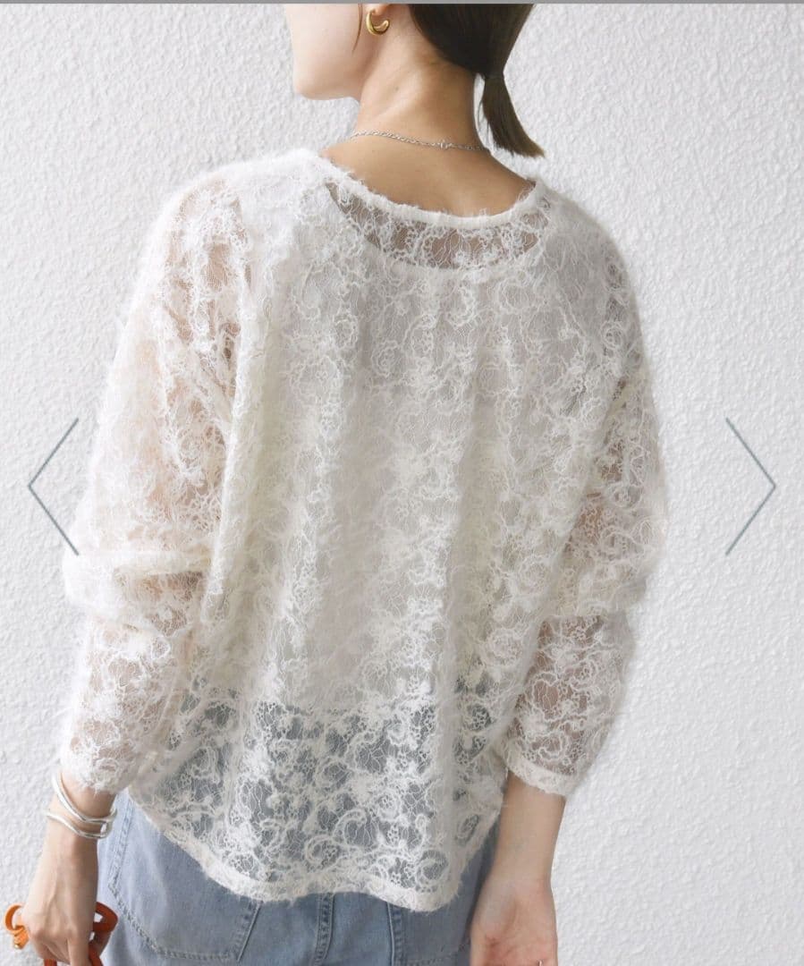 新品タグ付き2025AW☆SHIPS ホワイト レース 長袖 トップス