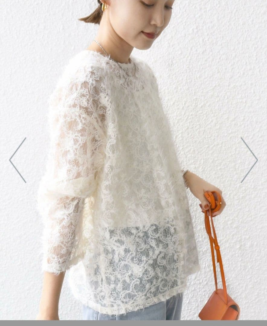 新品タグ付き2025AW☆SHIPS ホワイト レース 長袖 トップス