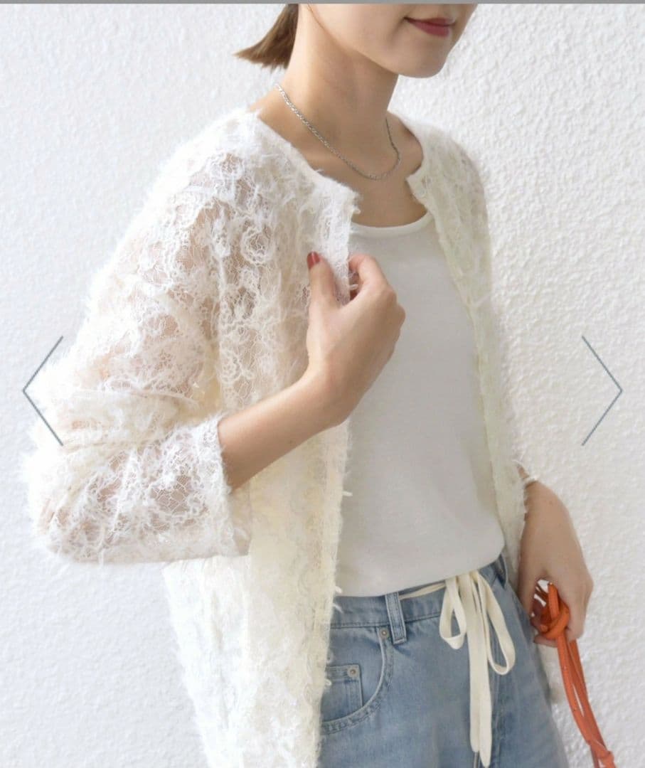 新品タグ付き2025AW☆SHIPS ホワイト レース 長袖 トップス