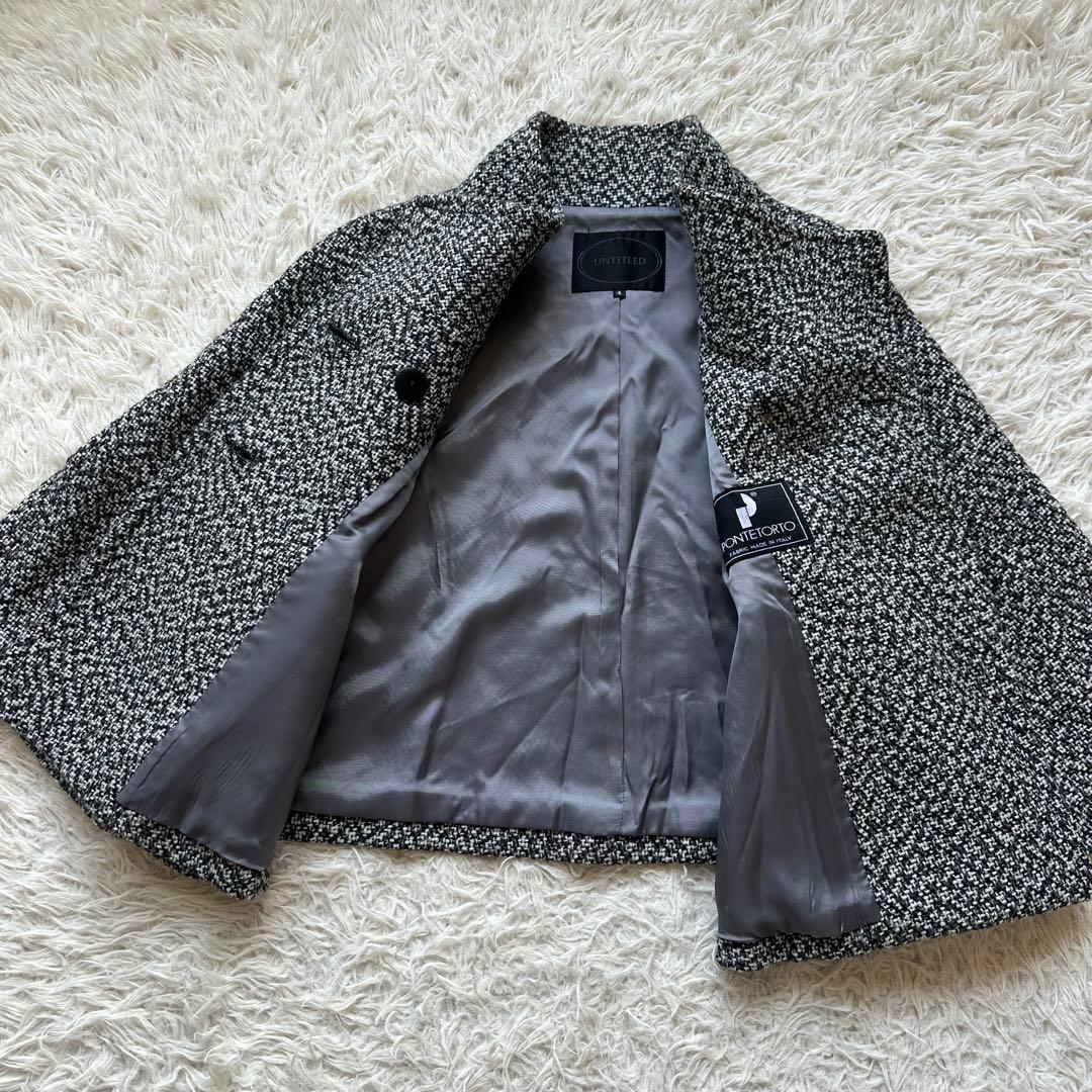 美品✨アンタイトル　ポンチョショートコート　イタリア生地　ツイード　大きいサイズ