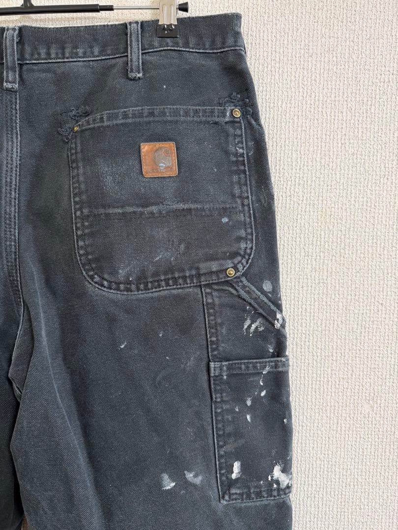 34×32 Carhartt ダブルニー 墨黒フェード 雰囲気系 ボロ