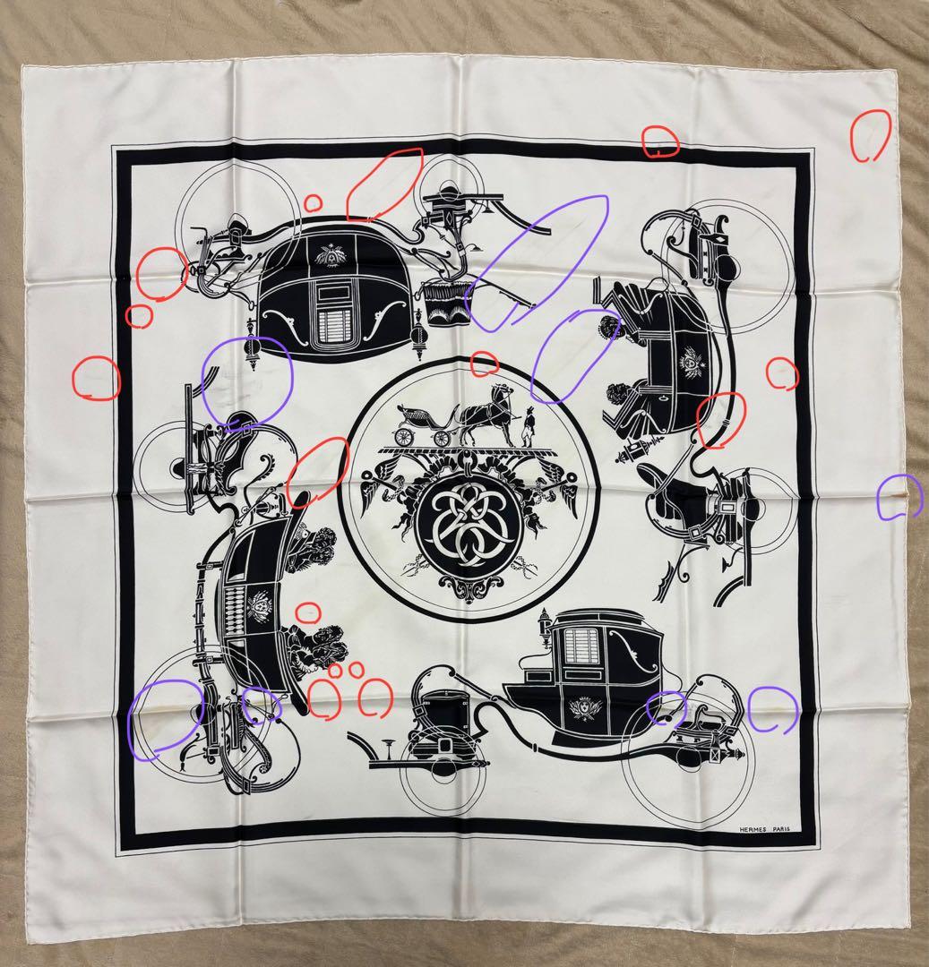 エルメス カレ90 シルクスカーフ 馬車 白黒 正規品