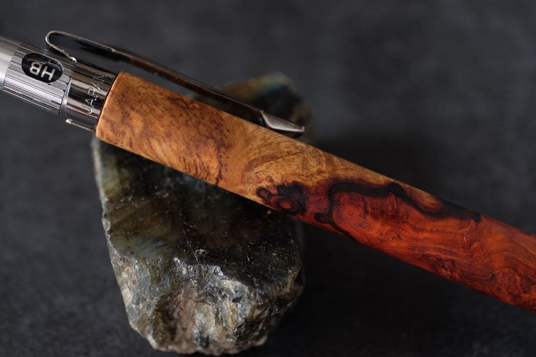 PG5木軸カスタム0240　高村杢工房 製図用シャープペンシル　花梨瘤　紅白