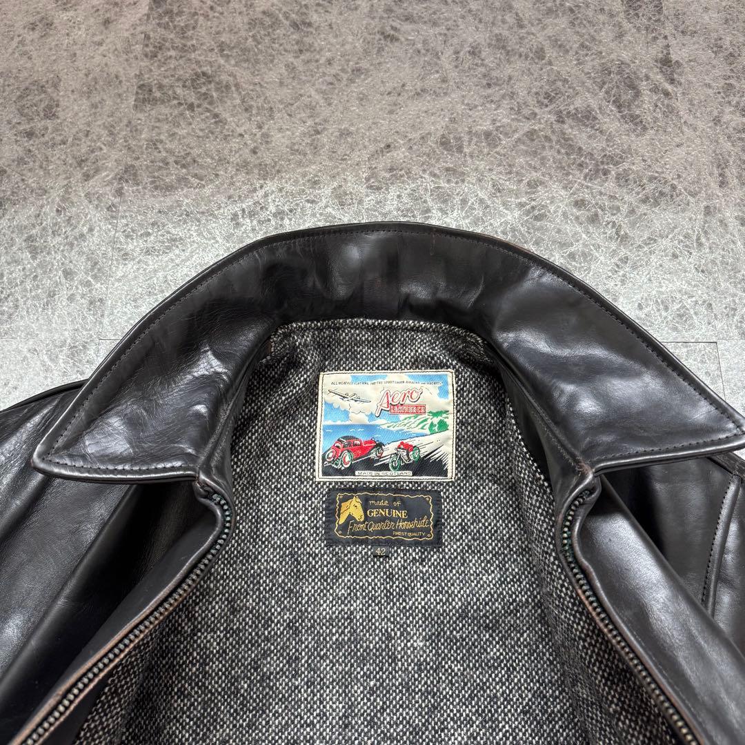 希少42サイズ エアロレザー 馬革 ハイウェイマン レザージャケット ブラック