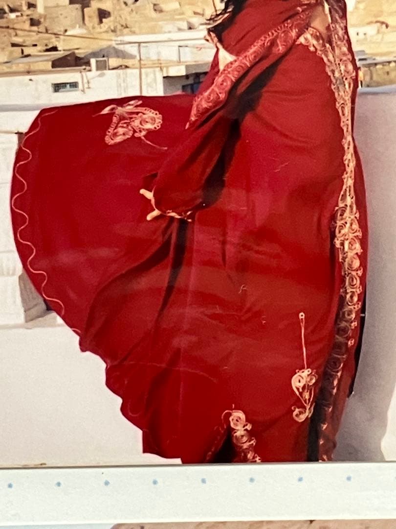 ｟チュニジア民族衣装｠バーガンディ刺繍フード付きロングドレス