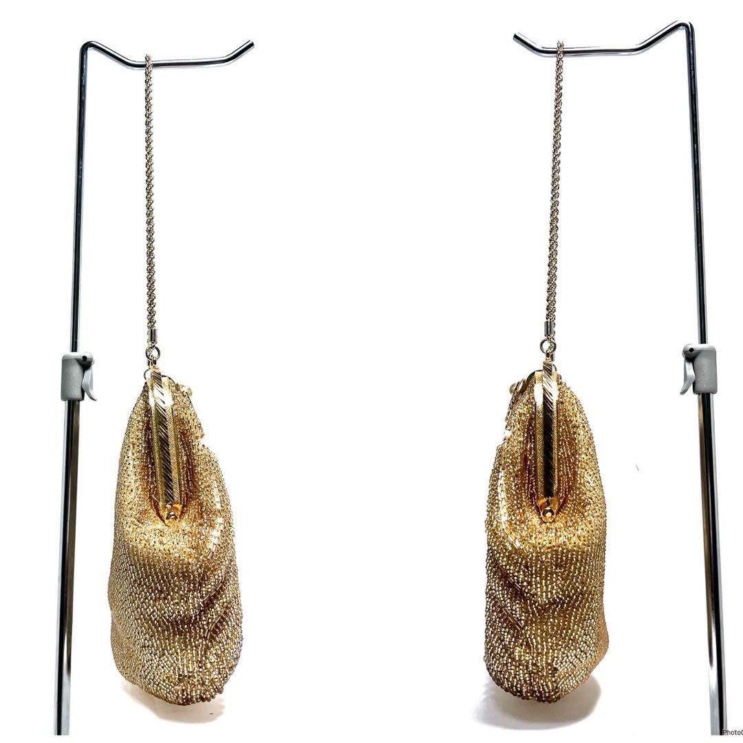 【美品】KUJAKUDO/ビーズ刺繍/ゴールド系色/ハンドバッグ/ビーズバッグ