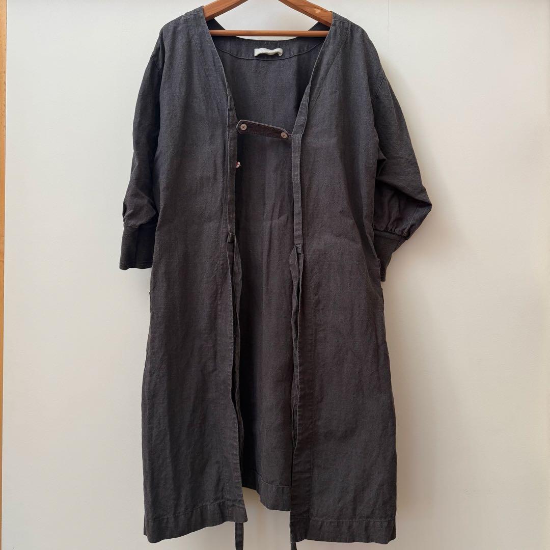 kapoc カポック 2WAY 袖口リブ リネン割烹着