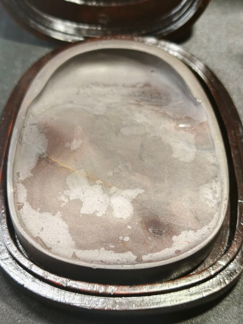 端渓硯 老坑仔岩楕円硯 木箱付 未使用美品 時代物 書道具 文房四宝 蒐集家放出