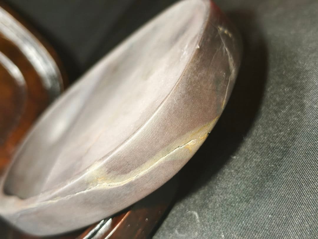 端渓硯 老坑仔岩楕円硯 木箱付 未使用美品 時代物 書道具 文房四宝 蒐集家放出